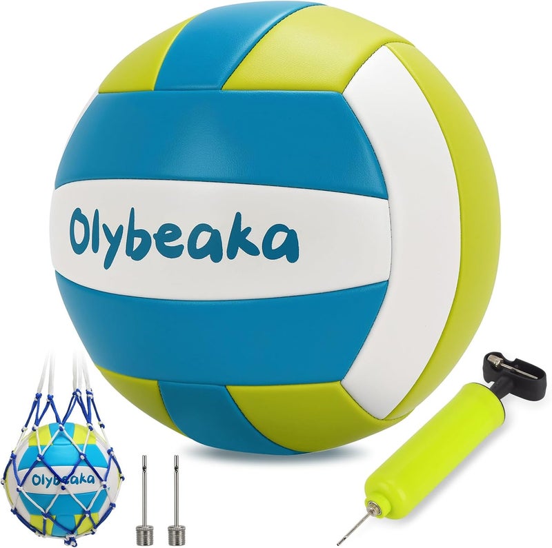 Olybeaka Official Size 5 PU Volleyball with Soft Touch for Indoor Outdoor, Waterproof & Durable Volleyball for Beach Park Games Gym Practice with Pump and Heavy Duty Mesh Bag - Image 1